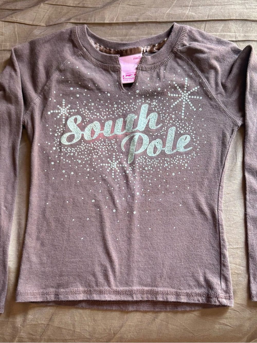 Vintage Y2K Southpole Rhinestone Snowflake Baby T Girls S 7/8 brown Graphic Tee